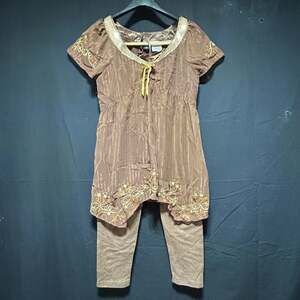 Vintage Hannah Montana Y2K Brown Sequin Embroidered Babydoll Top and Leggings Se